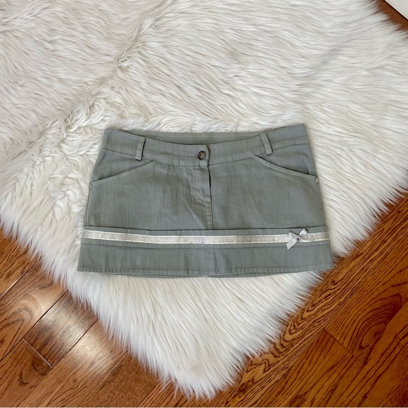 Y2k vintage italian gray bow mini skirt M - Picture 1 of 4